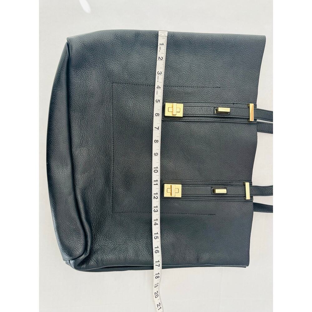 India Hicks Solitaire Leather Tote Bag Black with Brushed Gold Accents Flawed - Picture 10 of 11